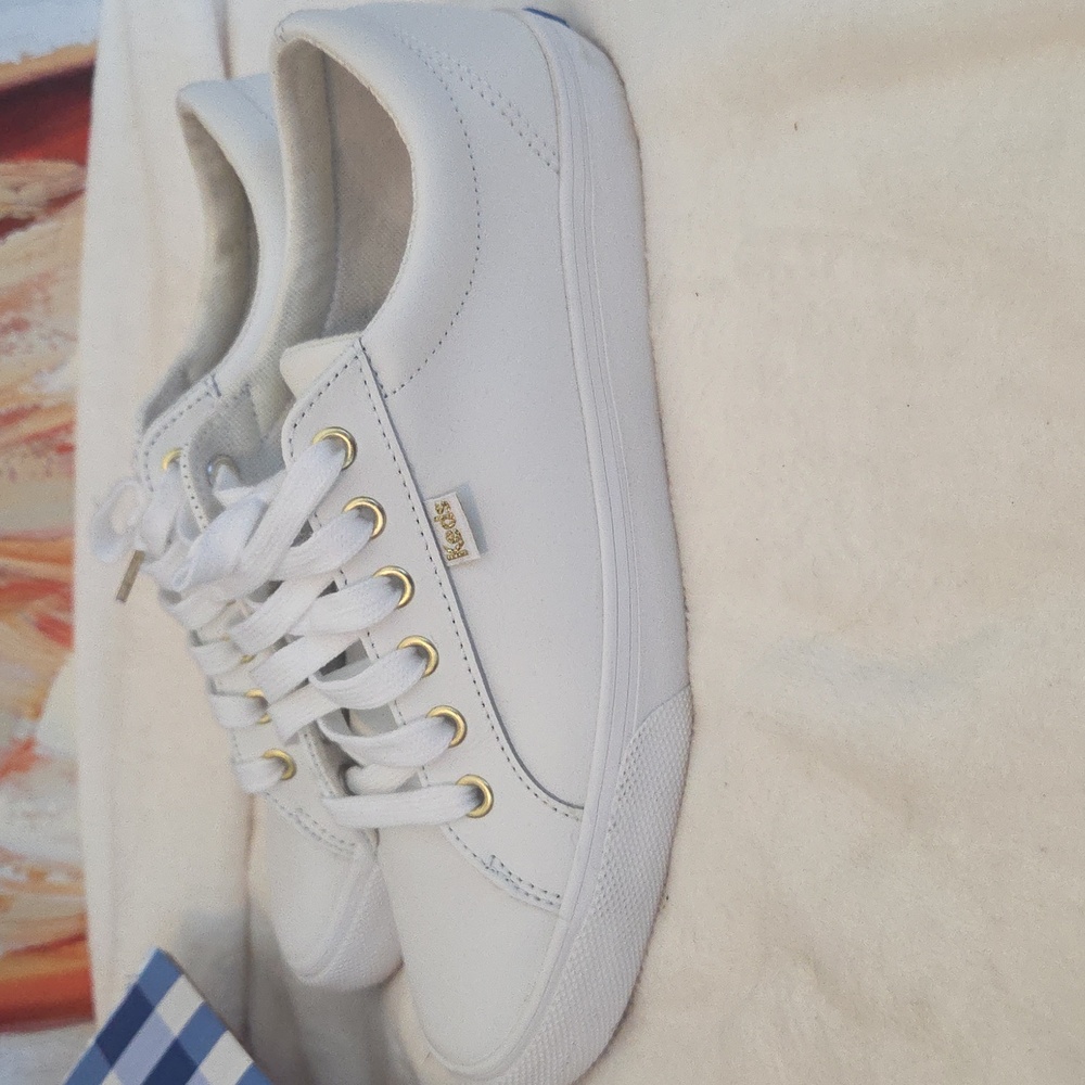 Keds Classic White Sneakers with Gold Eyelets